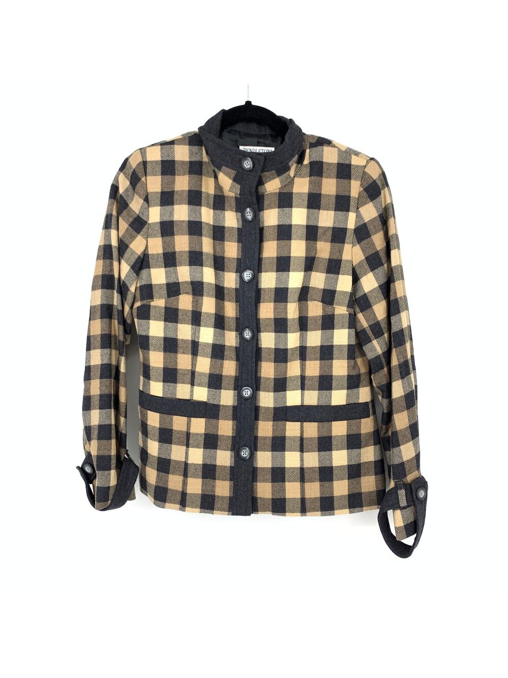 Pendleton Womens Size 6 Button Front Wool Plaid Jacket Camel Black